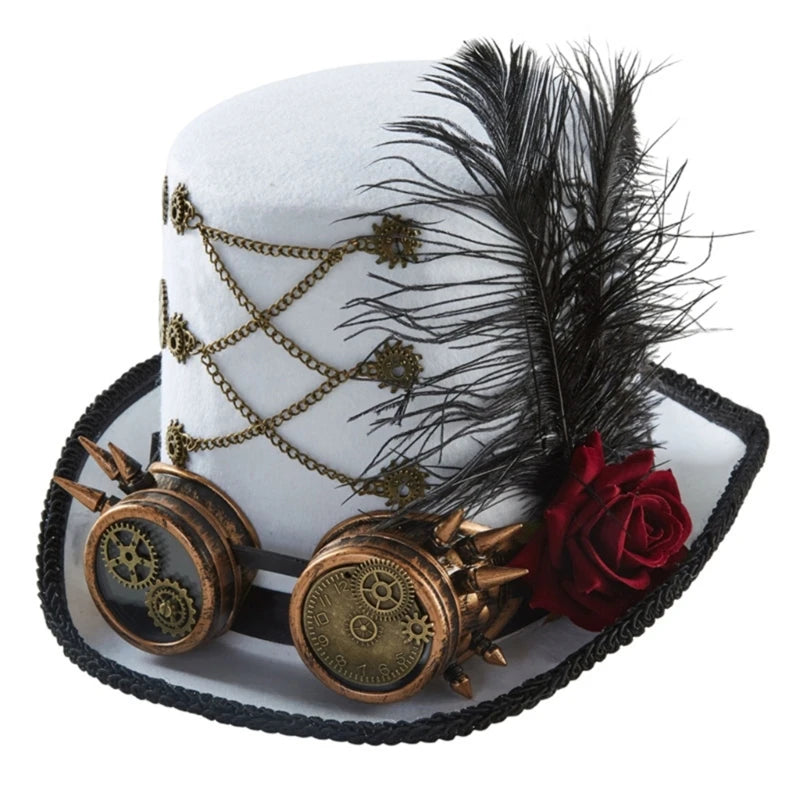 Chapeau haut-de-forme Steampunk pour homme avec lunettes, accessoire Steampunk pour Halloween.
