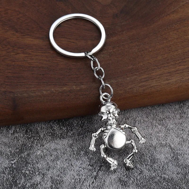 Retro Movable Skull Keychain Unisex 4 Colors Skeleton Metal Holder Pendent Key Ring Halloween Bag Decoration Cool Riding Jewelry