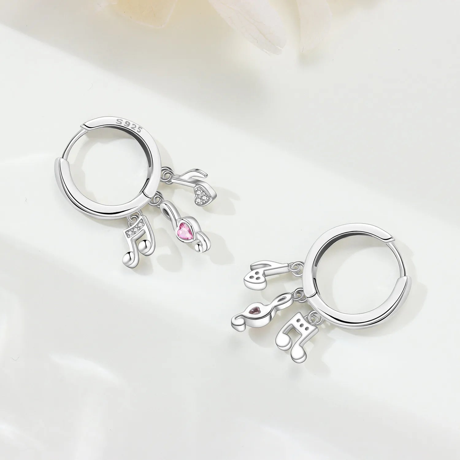 PANPOKI 925 Sterling Silver Pink Heart Musical Note Drop Earrings Women Earrings Charm Fashion Versatile Party Jewelry Gifts