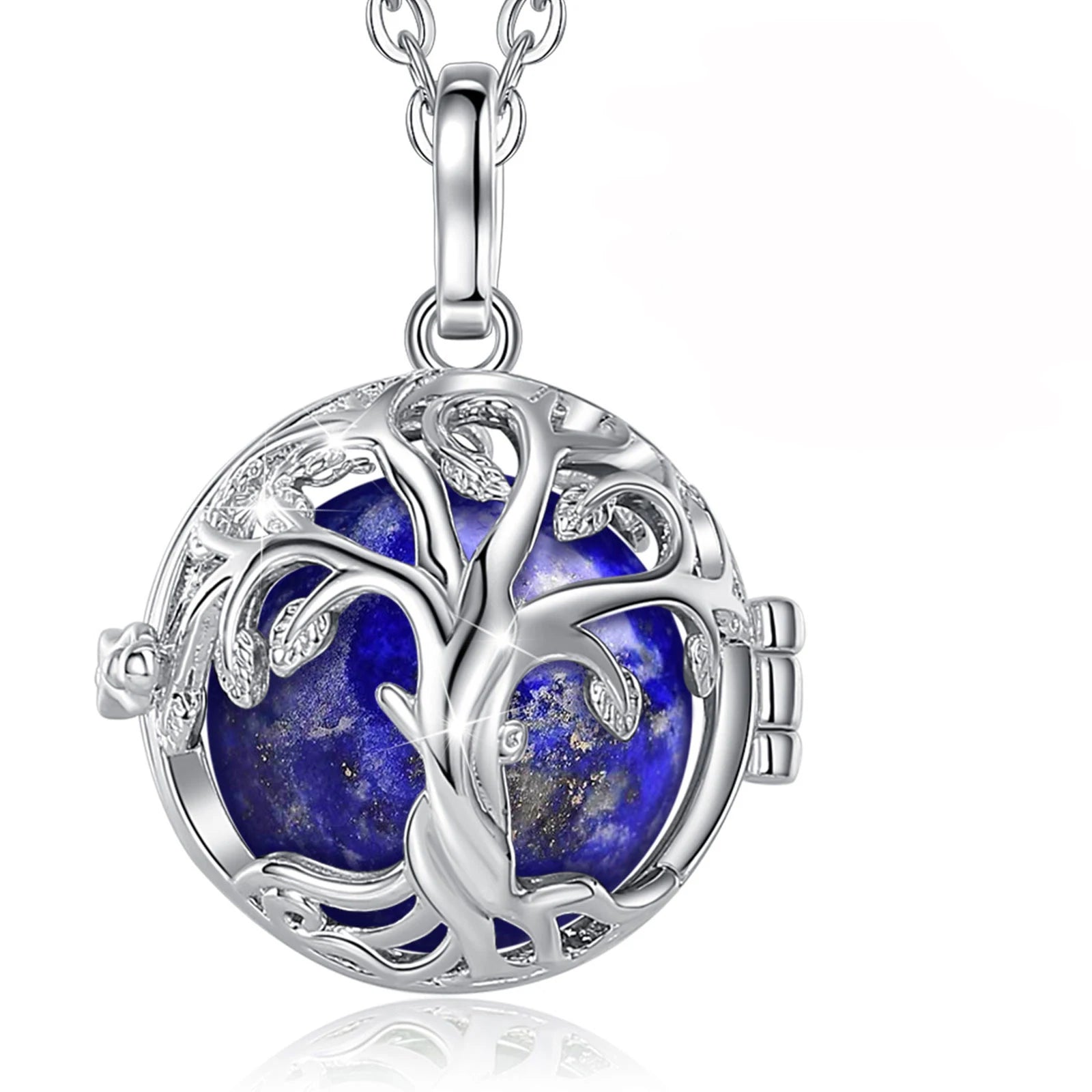 Eudora Tree of Life Cage Amethyst Necklace Energy Healing Crystal Stone Obsidian Lapis Pendant Spiritual Jewelry Meditation Gift