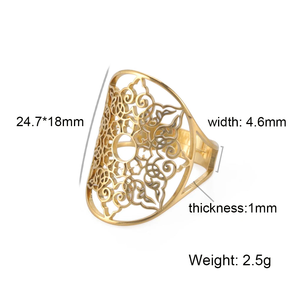 Unift Scared Geometry Flower of Life Ring Adjustable Stainless Steel Ring Men Women Accessories Vintage Filigree Viking Jewelry - Madeinsea©