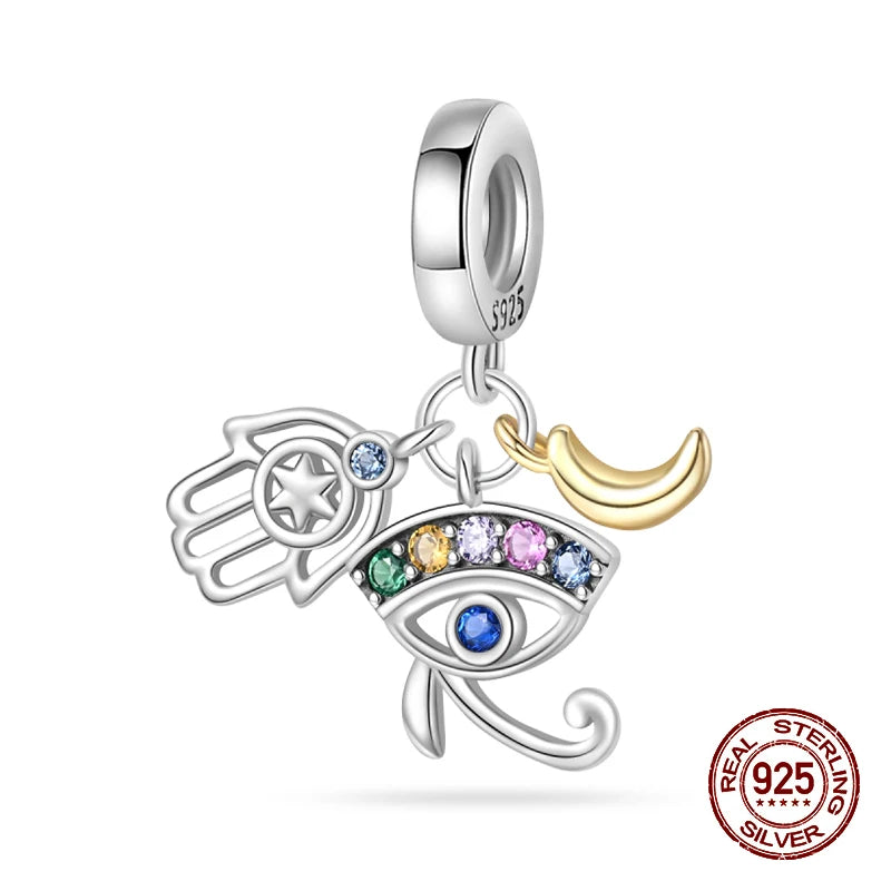 Classic 100% 925 Sterling Silver Daemon Angel Cross Evil Eye Charms Beads Fit 3mm 925 Original Bracelets DIY Party Jewelry