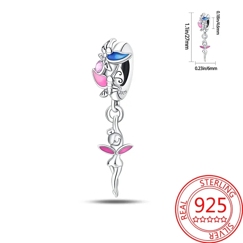 Real S925 Sterling Silver Colorful Hummingbird Flowers Charms Spring Series Beads Fit Original Bracelets DIY Jewelry for Women