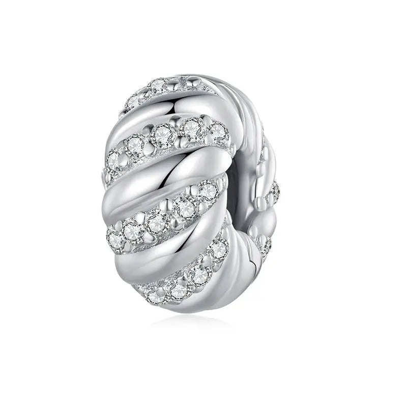 WOSTU 925 Sterling Silver Sunflower Silicone Spacer Beads Zircon Clip Charms Turtle Safty Chains Fit Original Bracelet Necklace