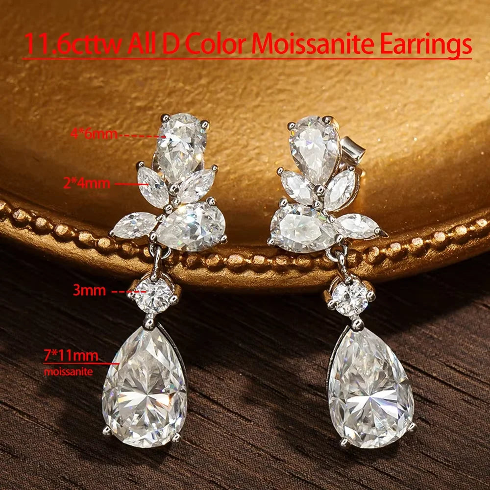 Serenity 5.6ct D Color Moissanite Drop Earrings for Women 100% S925 Sterling Silver Plated 18K 6ct Real Cultivated Ruby Earrings - Madeinsea©
