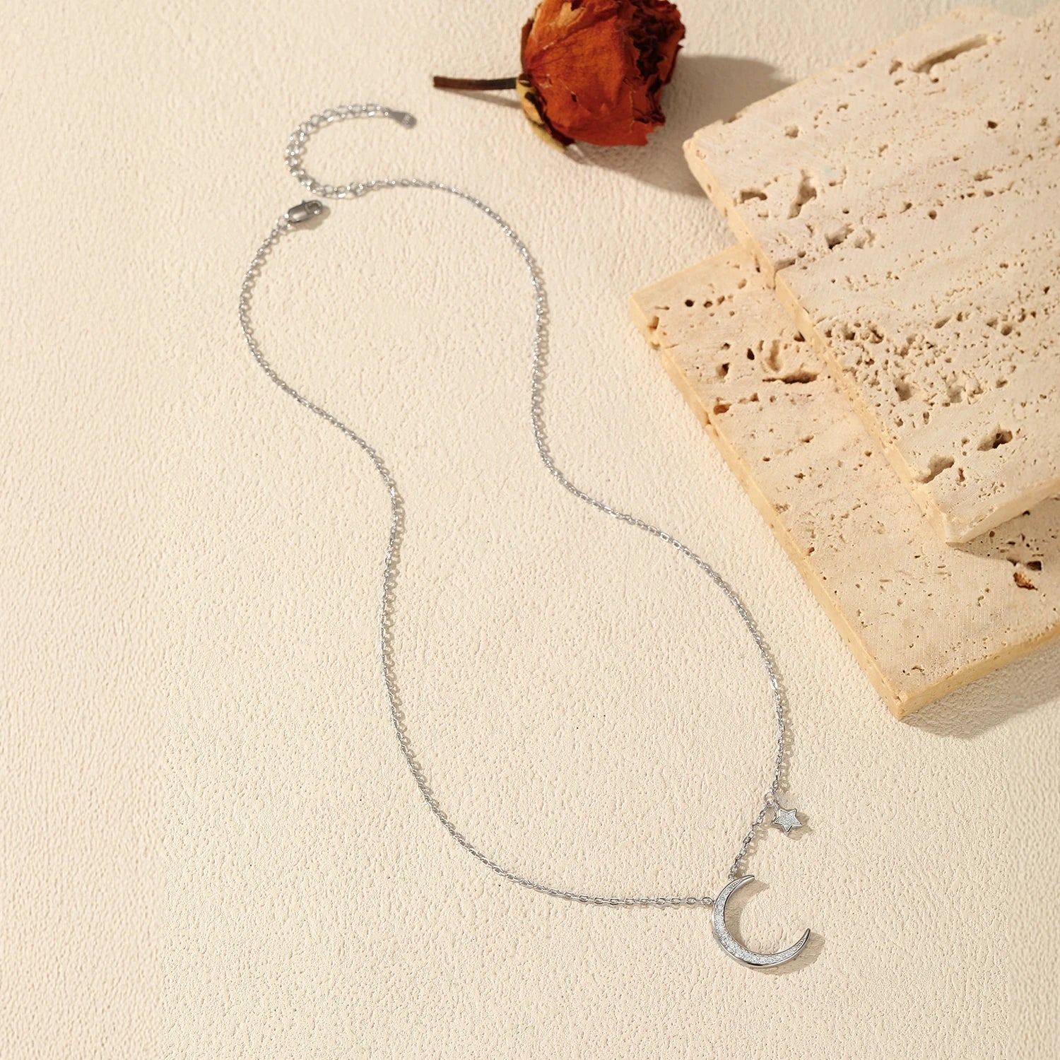 MODIAN 925 Sterling Silver Shinning CZ Link Chain Necklaces Charming Moon Stars Choker Pendant Necklace For Women Fine Jewelry