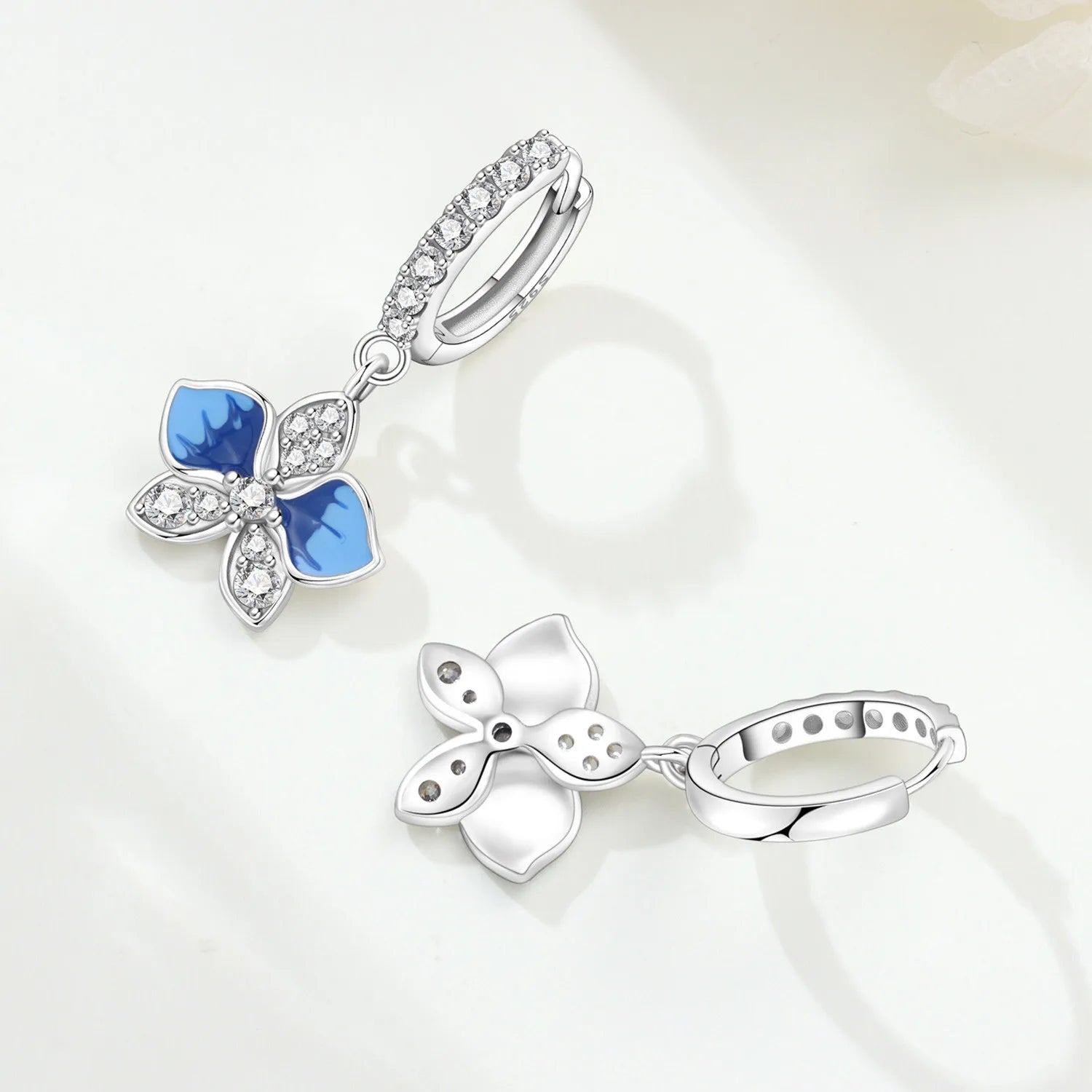 PANPOKI 925 Sterling Silver Blue Butterfly Orchid Earrings Original Jewelry Drop Earrings Jewelry Party Anniversary Trendy Gift