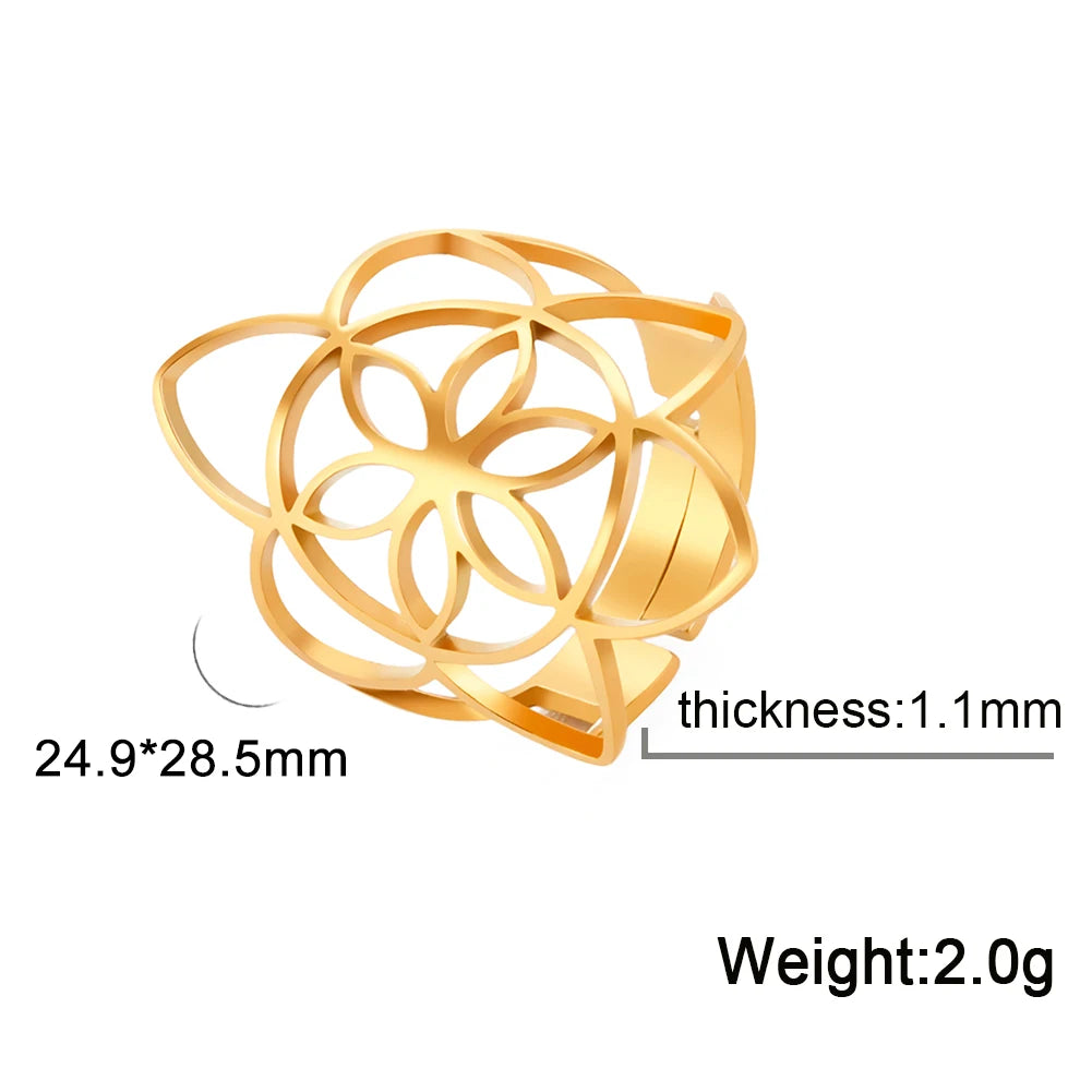 Unift Scared Geometry Flower of Life Ring Adjustable Stainless Steel Ring Men Women Accessories Vintage Filigree Viking Jewelry - Madeinsea©