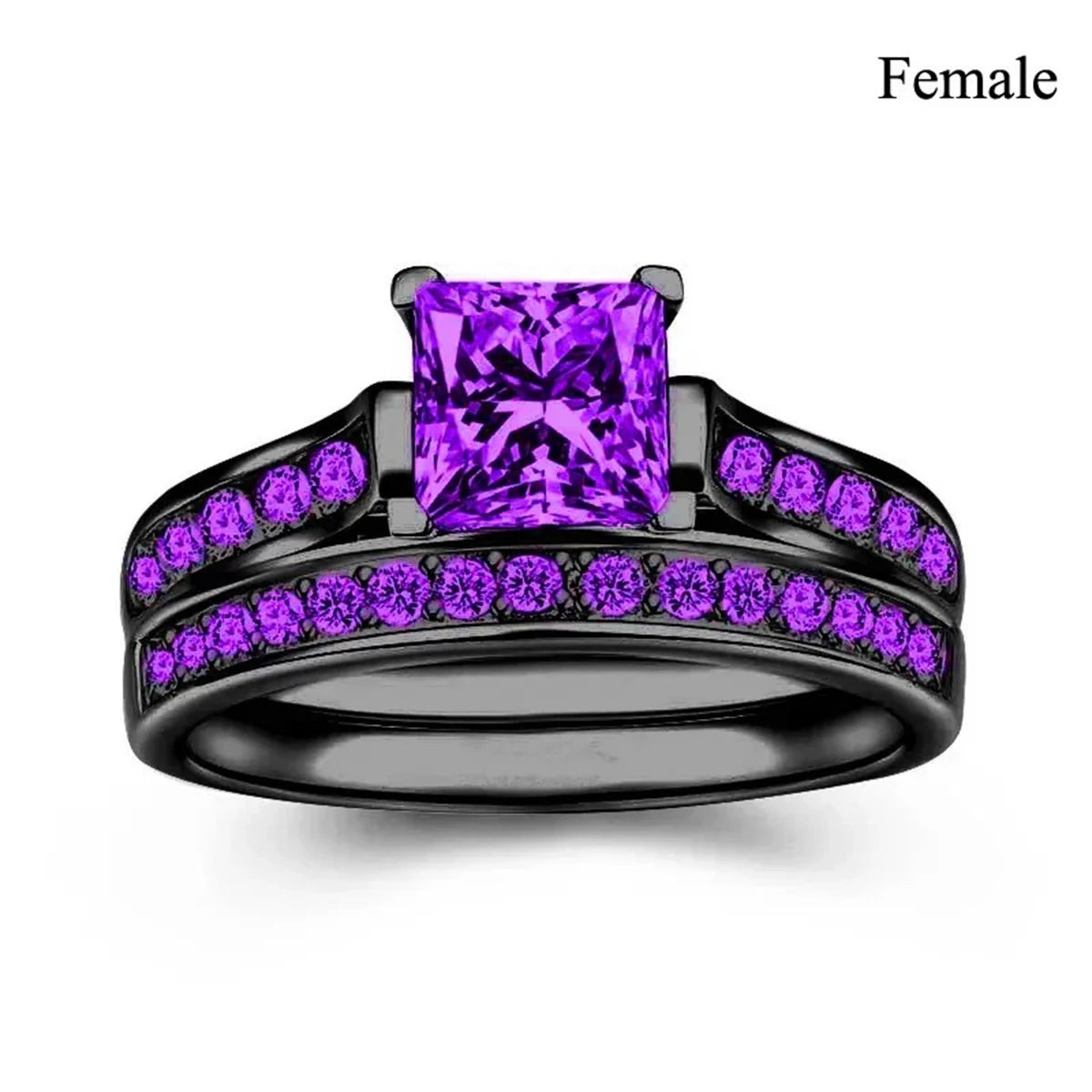 Charm Couple Rings Romantic Women Purple Rhinestones CZ Rings Set Trendy Men Stainless Steel Celtic Dragon Ring Wedding Jewelry