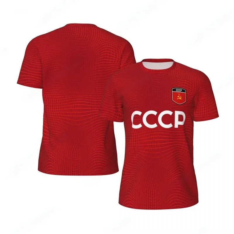 CCCP Pattern Football T-shirt Men Summer Oversized Soccer Running Short Sleeves Tops Fashion Sports Football Jersey Tee Shirts