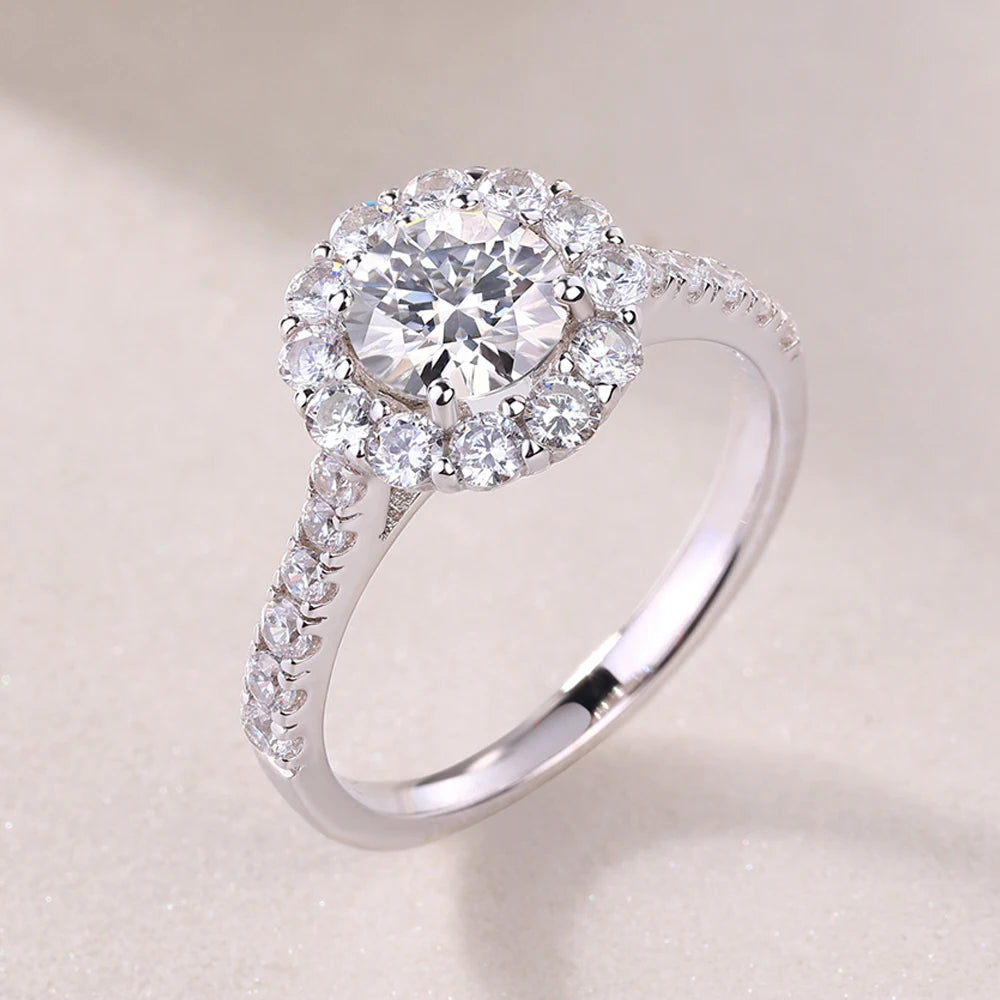 Serenity 1ct D Color Moissanite Rings For Women Wedding Bridal S925 Sterling Silver Sparkling Lab Diamond Rings Anniversary Gift