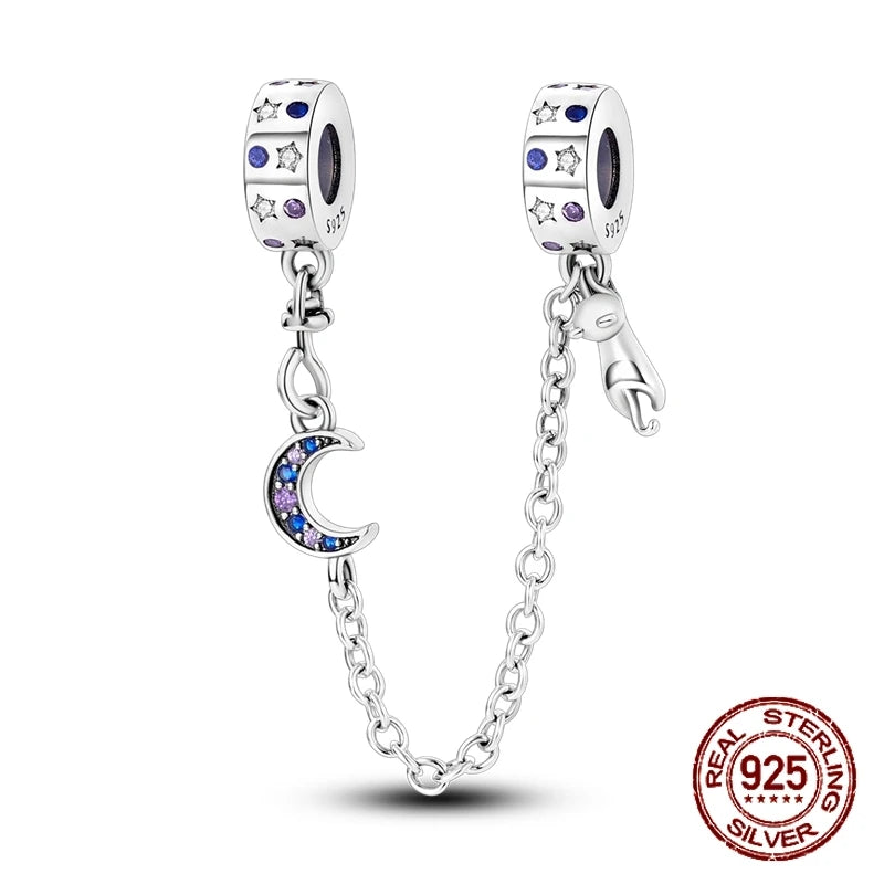 Breloque en argent sterling 925 représentant la lune, l'étoile, l'avion, l'espace, série bleue, compatible avec les bracelets Pandora originaux, bijoux à offrir