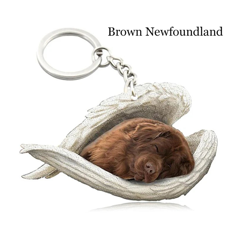100 Style Cut Dog Sleeping Angel Pendant Bag Keychain Car Keychain Keyring Animal Pet Jewelry Boyfriend Girls Gift Accessories