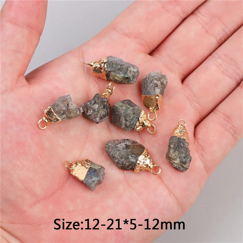 5pcs Natural Rough Stone Pendant Irregular Shape Healing Amethysts Labradorite Agat Quartz Pendants For DIY Handmade Necklace