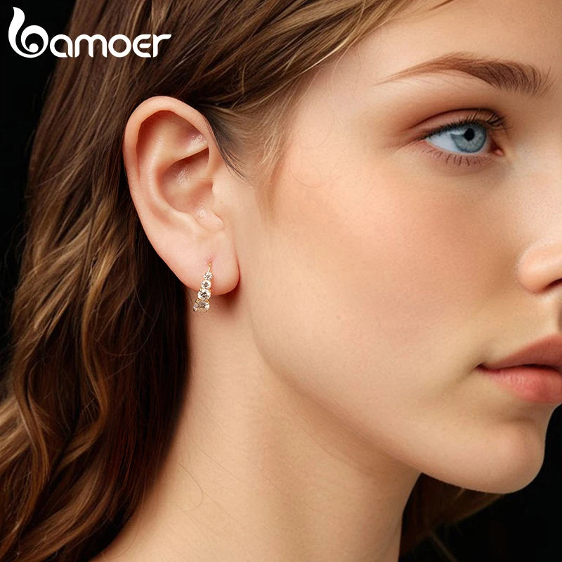 Bamoer Arranged Multiple Size Moissanite Hoop Earrings 925 Sterling Silver Ear Buckle for Women Dazzling Engagement Jewelry Gift