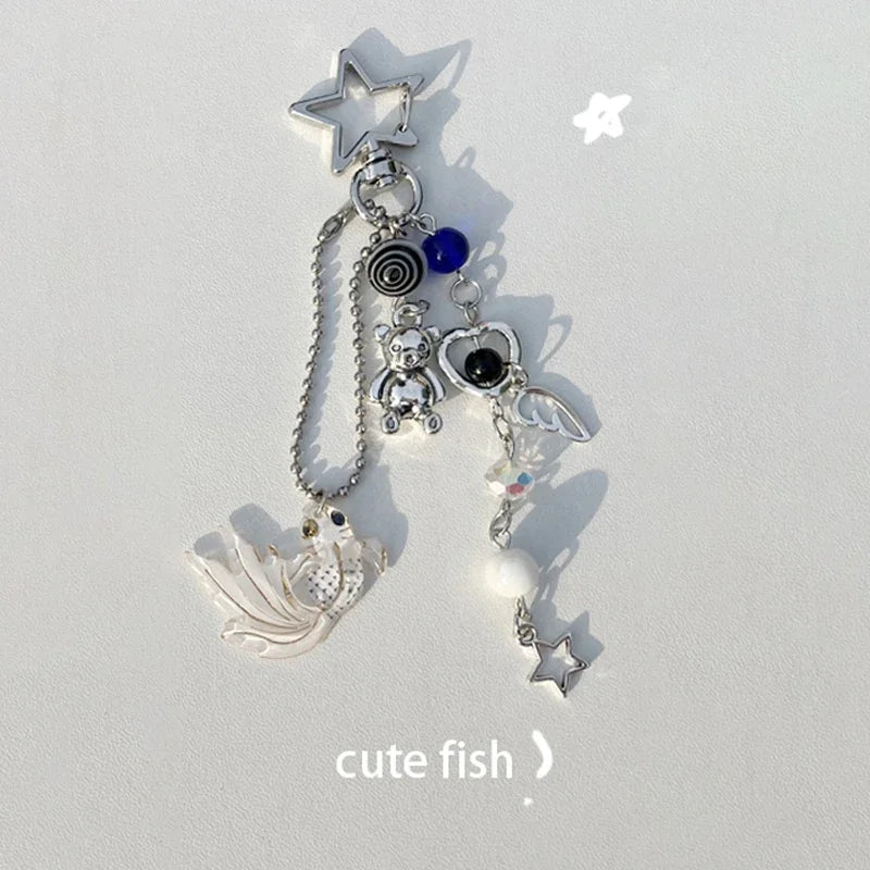 Porte-clés assorti poisson mignon Y2K Original noir et blanc