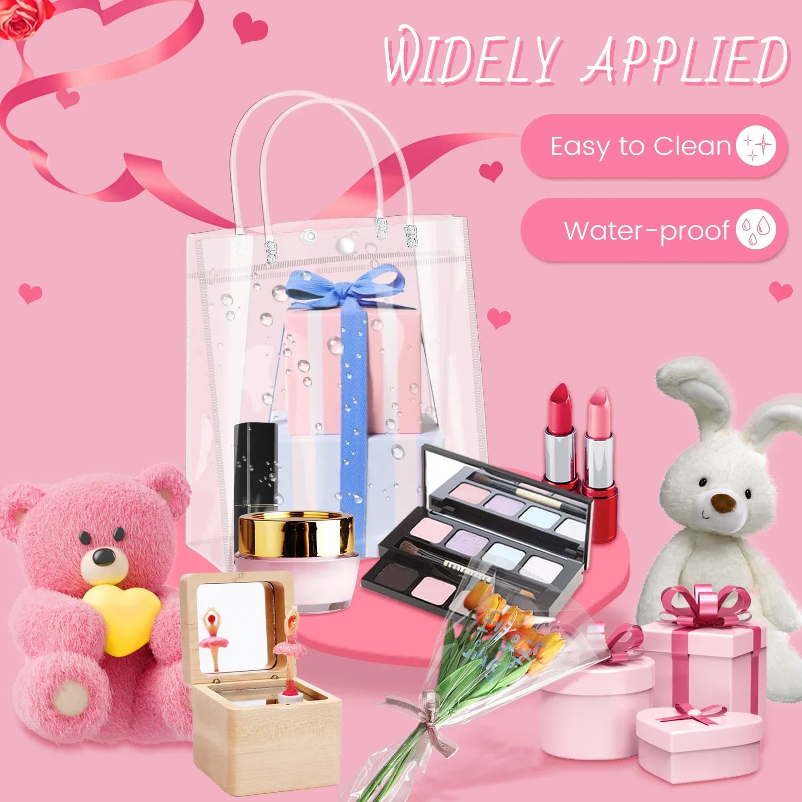 Clear PVC Gift Bags with Handles Reusable Plastic Wrap Tote Bags Transparent Shopping Bag for Christmas Party Favors Merchandise