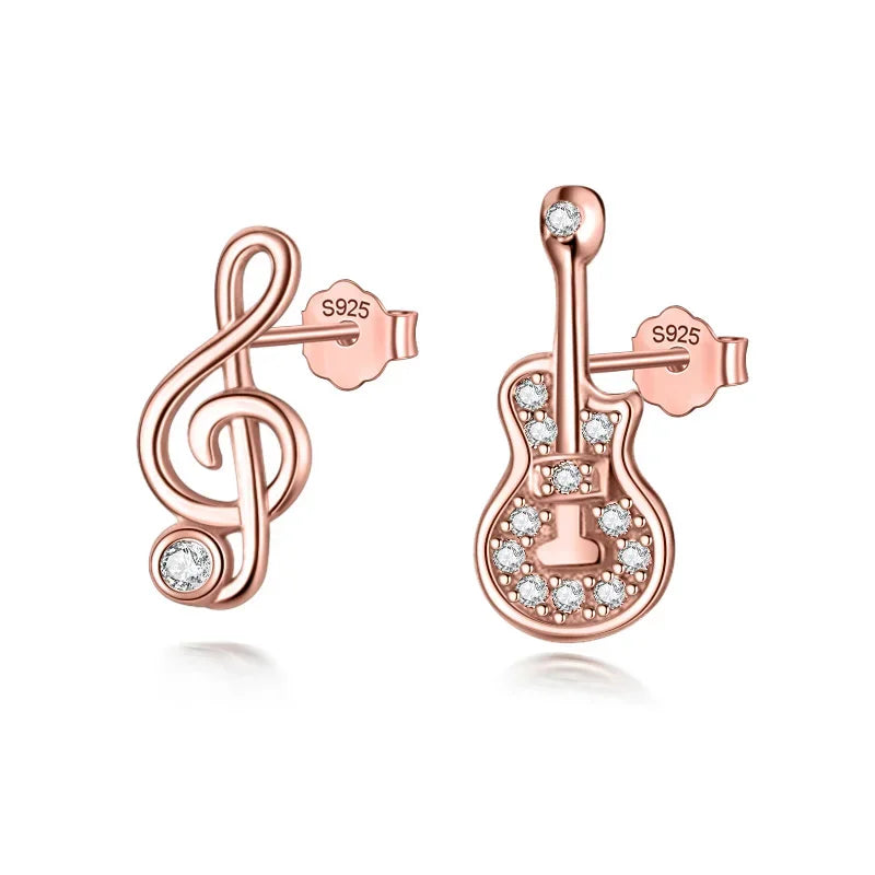 TrustDavis Real 925 Sterling Silver Fashion Asymmetric Guitar Notes Stud Earring For Women Wedding Minimalist Fine Jewelry DB110