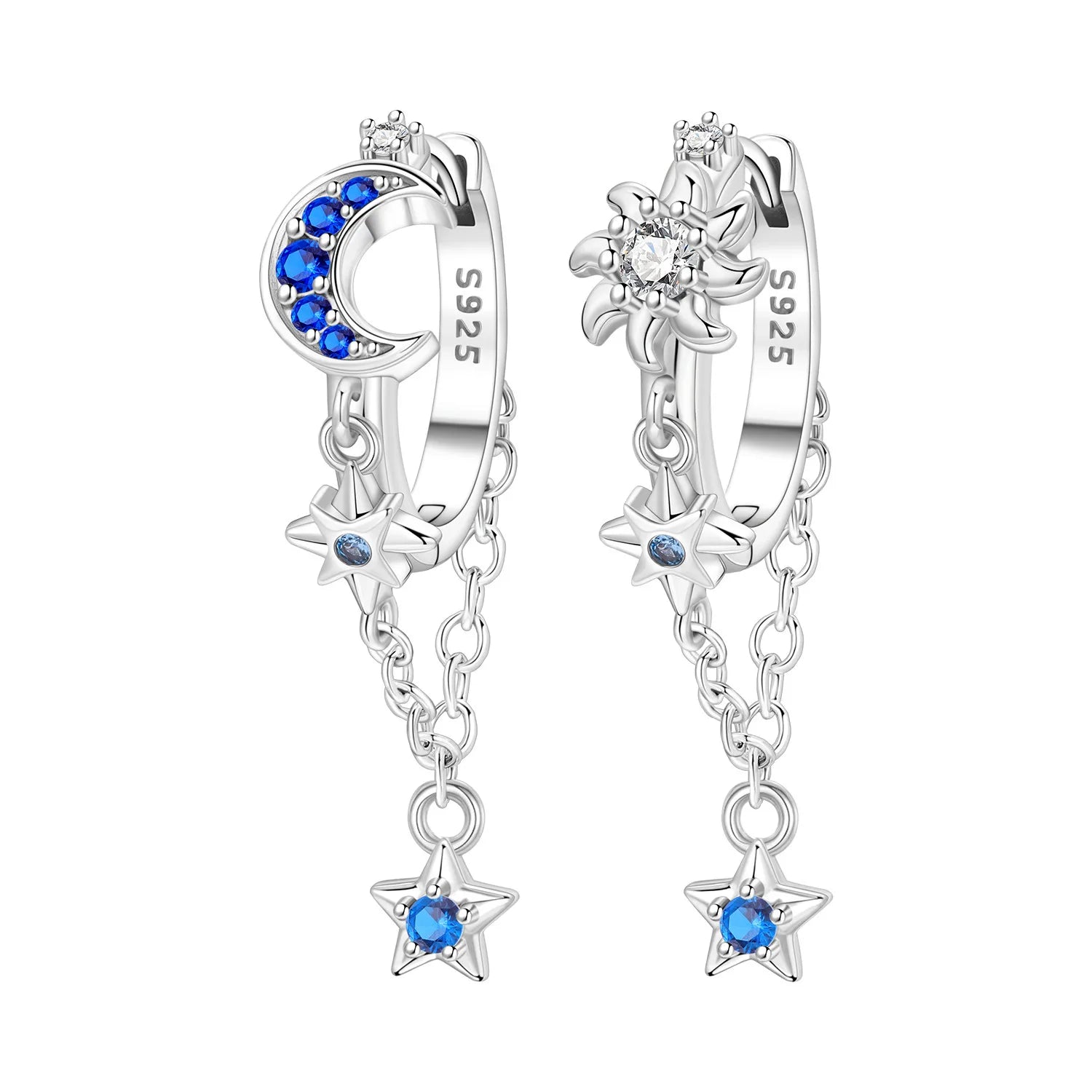 PANPOKI 925 Sterling Silver Sun Moon Stars Tassel Drop Earrings Women Earrings Charm Fashion Versatile Party Jewelry Gifts