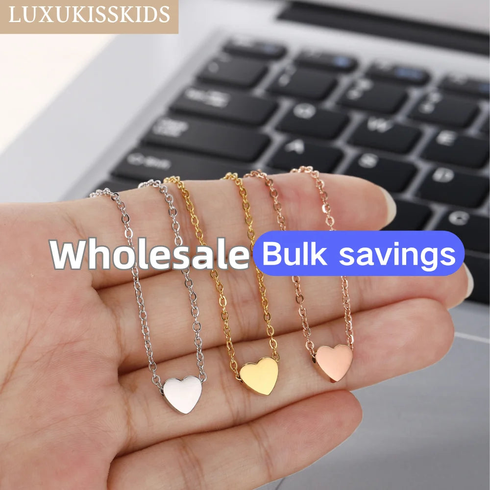 LUXUKISSKIDS Fashion Simple Heart Pendant Necklace for You Small Love Shape Stainless Steel Black Hearts Clavicle Choker Jewelry - Madeinsea©