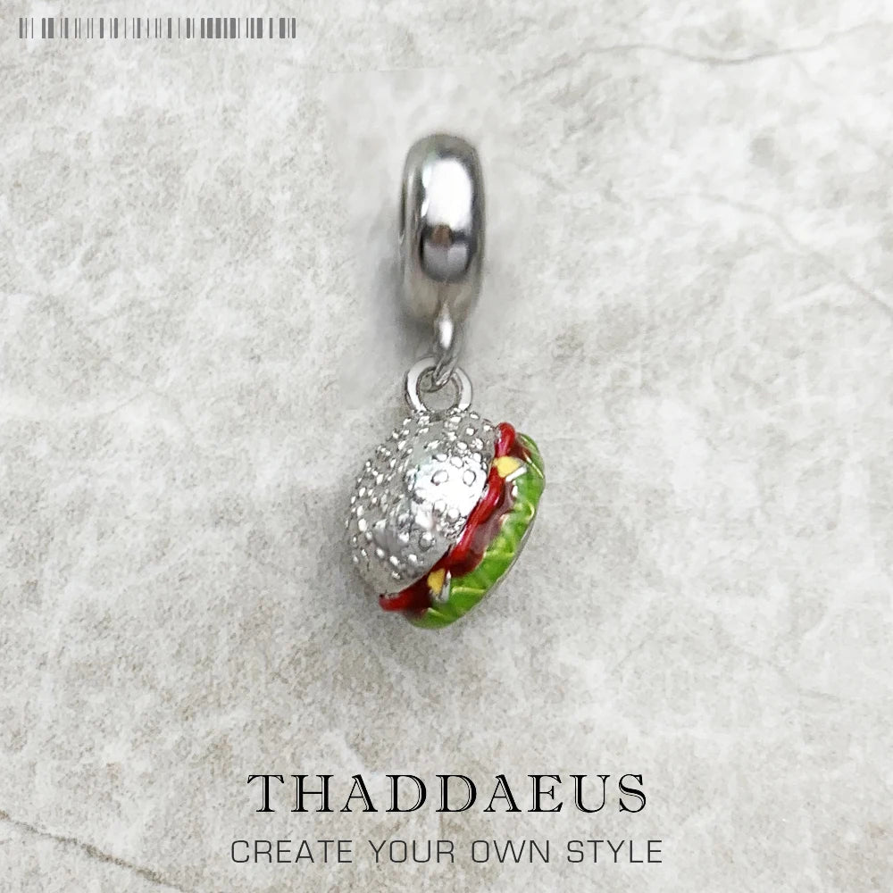 Cheeseburger Hamburger Charm Pendants Pure 925 Sterling Silver Fast Food Fans Gift For Women Men Jewelry - Madeinsea©