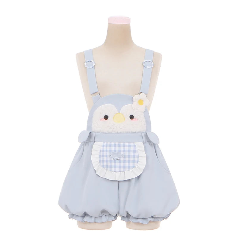 Sweet Lolita Style Shorts Set Women Kawaii Cartoon Embroidery Shirt Overalls Short Pants Suit Japanese Girl Cute Bloomers Shorts