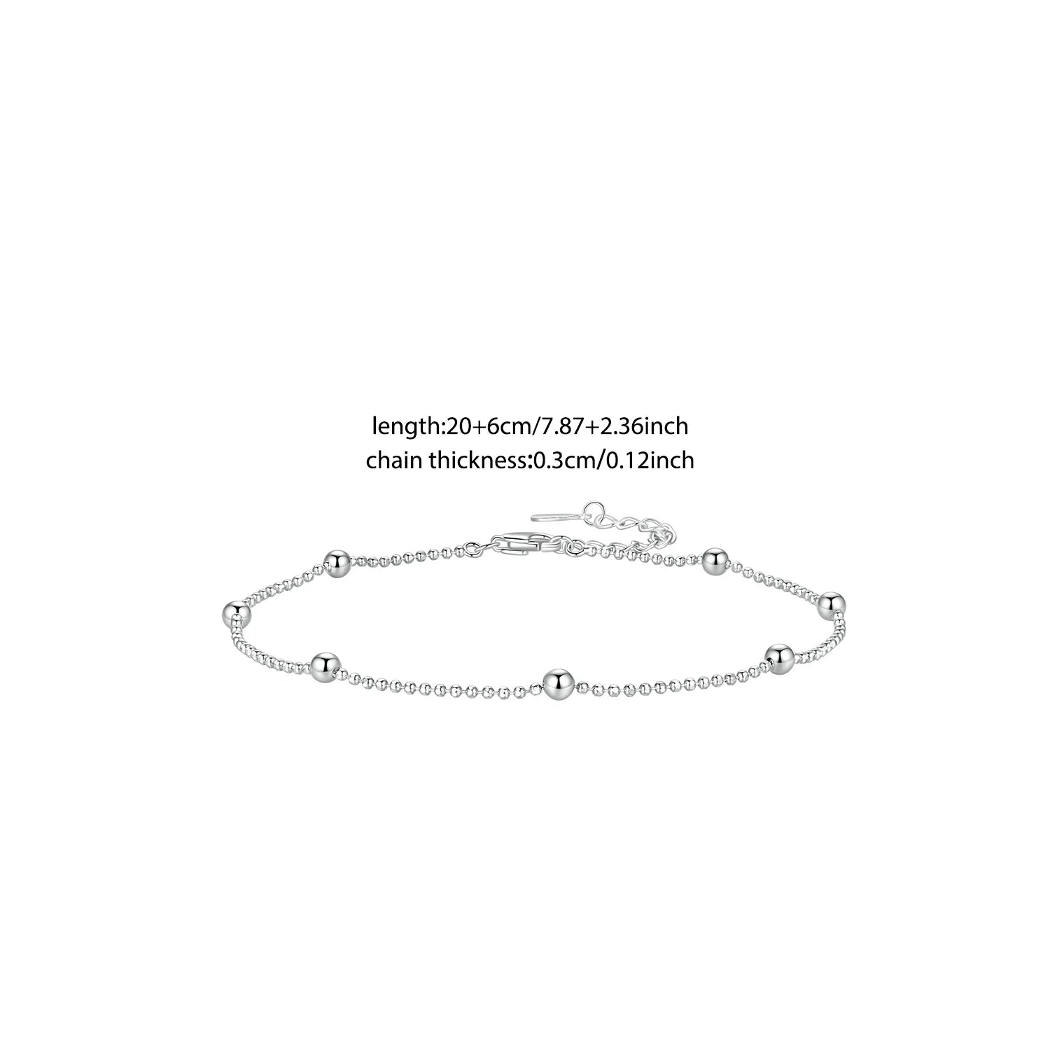 BISAER 925 Sterling Silver Minimalist Beads Anklets Waterproof Chain Plated White Gold For Women Party Fine Jewelry Holiday Gift