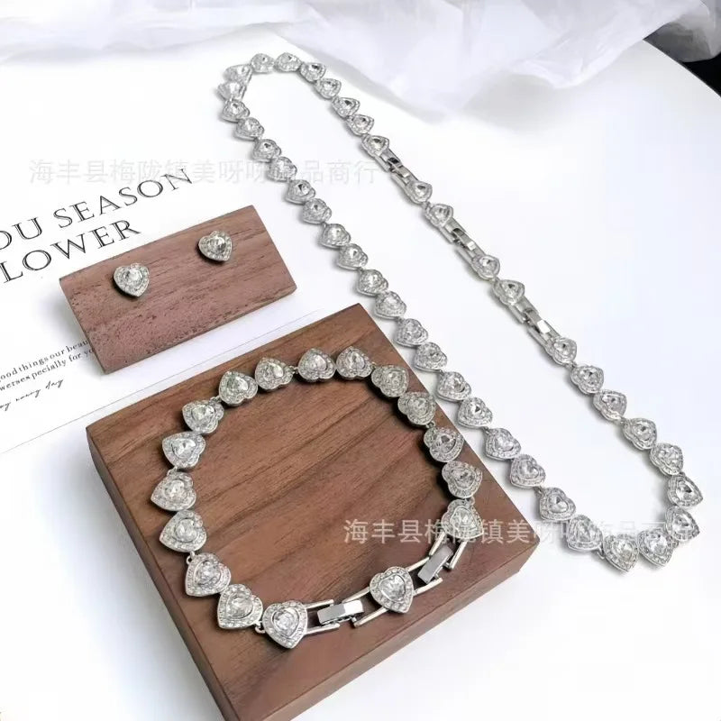 Good Brand Silver Color Ariana Grande Tennis Necklace Women Romantic Luxury Gift Jewelry Set Jewelry Sets 925 sterling silver - Madeinsea©
