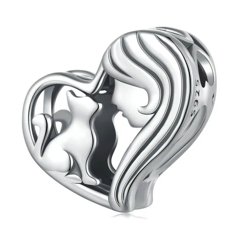 WOSTU 925 Sterling Silver Pink Love Heart Charms Bead Infinite Love Pendant Fit Bracelet Valentine Jewelry Mother's Day Gift