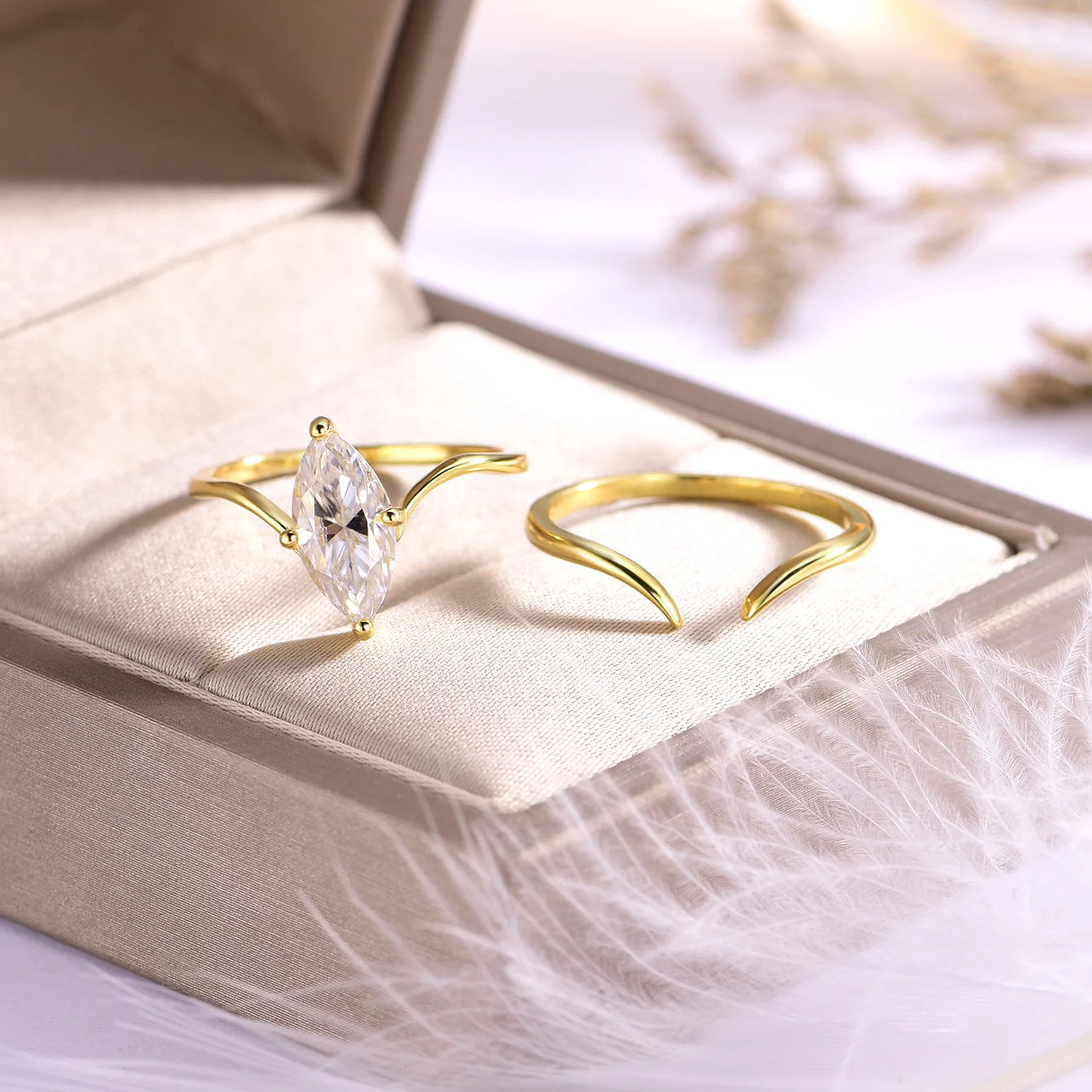 Navisafira S925 Marquise Moissanite Rings, 1/2/3 Carat Options, Gold & Silver Colors, Elegant Double Band Design