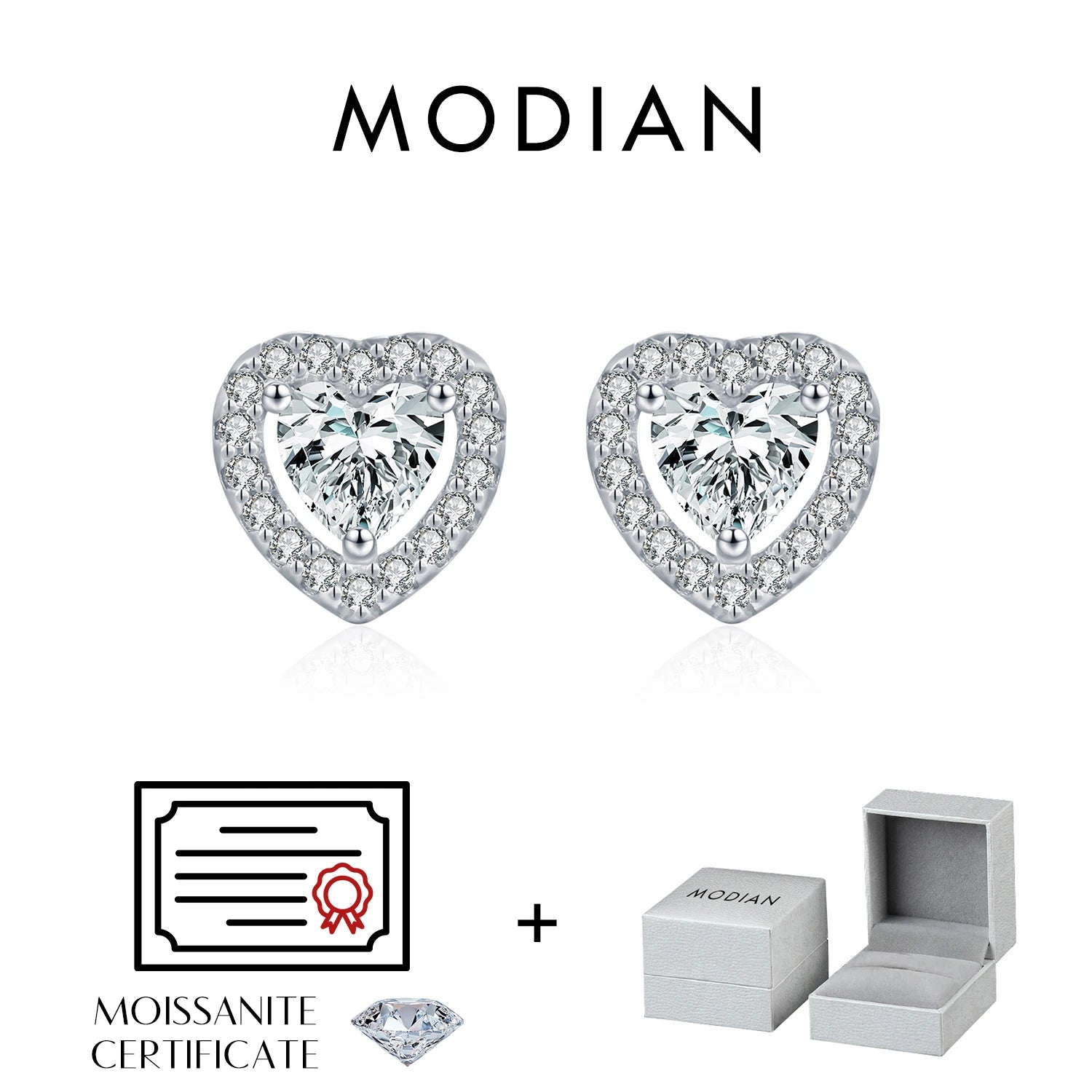 MODIAN Dazzling D Color Hearts Moissanite Halo Earrings 925 Sterling Silver Clasic Wedding Stud Earrings For Women Fine Jewelry