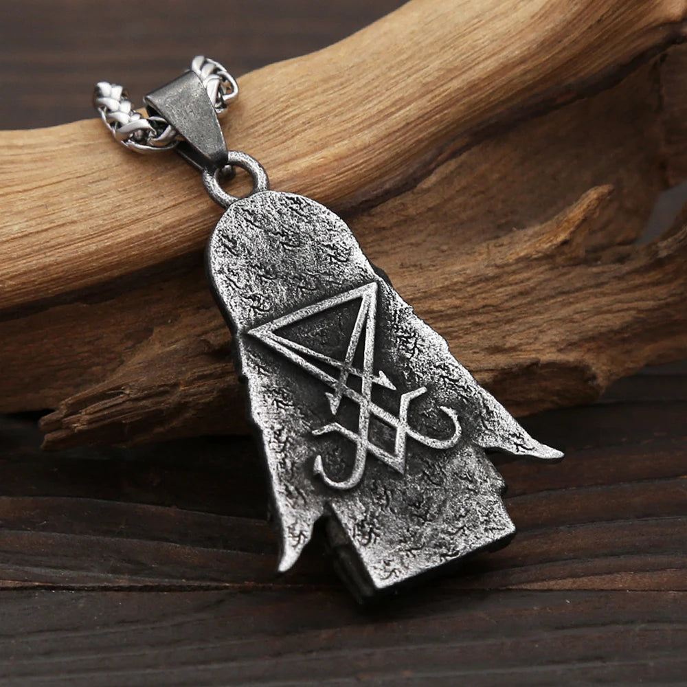 New Vintage Lucifer With Anubis Charm Pendant 316L Stainless Steel Baphomet Goat Satanic Necklaces For Men Amulet Jewelry Gifts