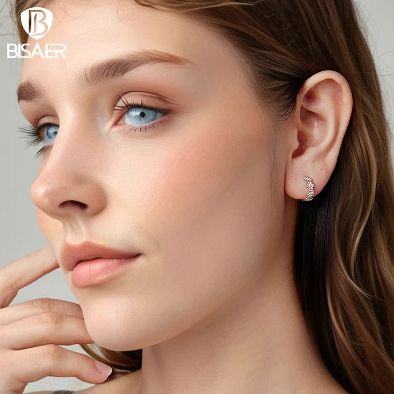 BISAER 925 Sterling Silver Daisy Hoop Earrings Two-tones  Minimalist Earrings 14K Gold Plated for OL Women Party Fine Jewelry