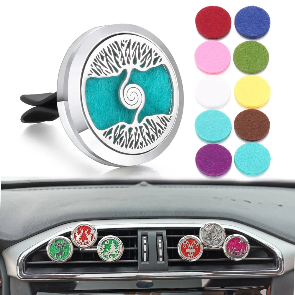 New Aromatherapy Car Perfume Diffuser Stainless Steel 30mm Magnetic Aroma Diffuser Locket Car Air Freshener Vent Clip + 1pcs Pad