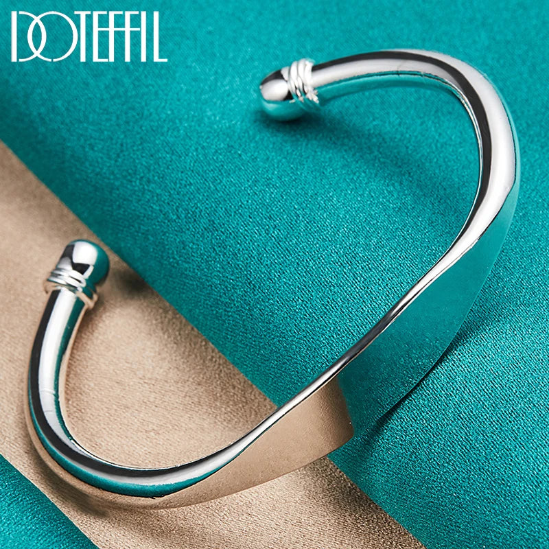 DOTEFFIL 925 Sterling Silver Double Bead Cuff Bangle Bracelet For Women Man Fine Fashion Jewelry - Madeinsea©