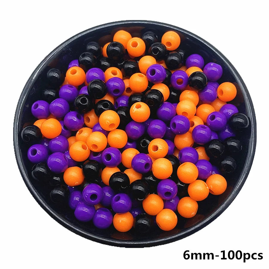 4/6/8/10mm Halloween Color Series Acrylic Round Beads For DIY Necklace Bracelet Earrings Handicraft Pendant Jewelry Making