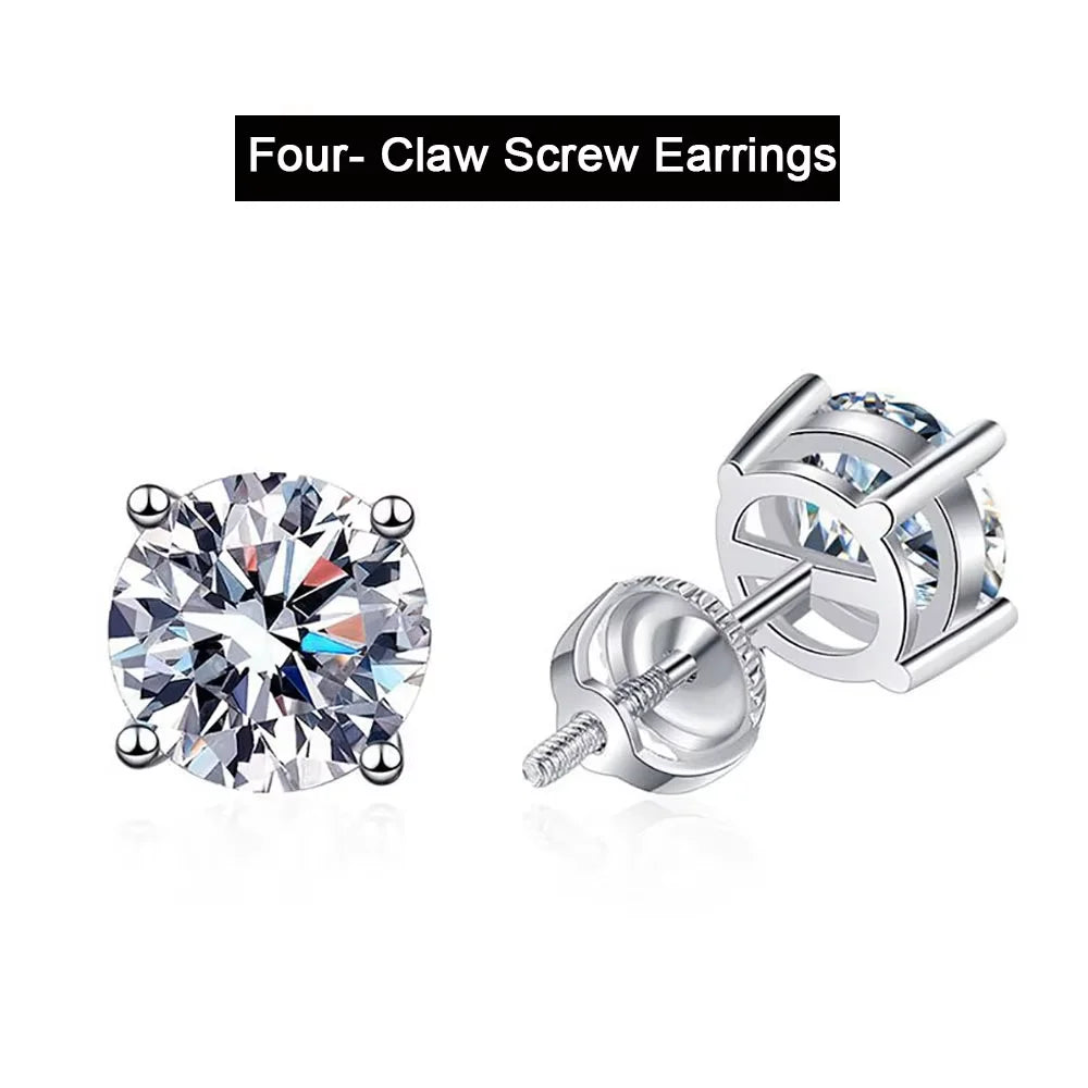 Serenity  0.5ct 1ct 2ct D Color Moissanite Screw Earrings For Women S925 Sterling Silver Plated 18K Stud Earrings Fine Jewelry