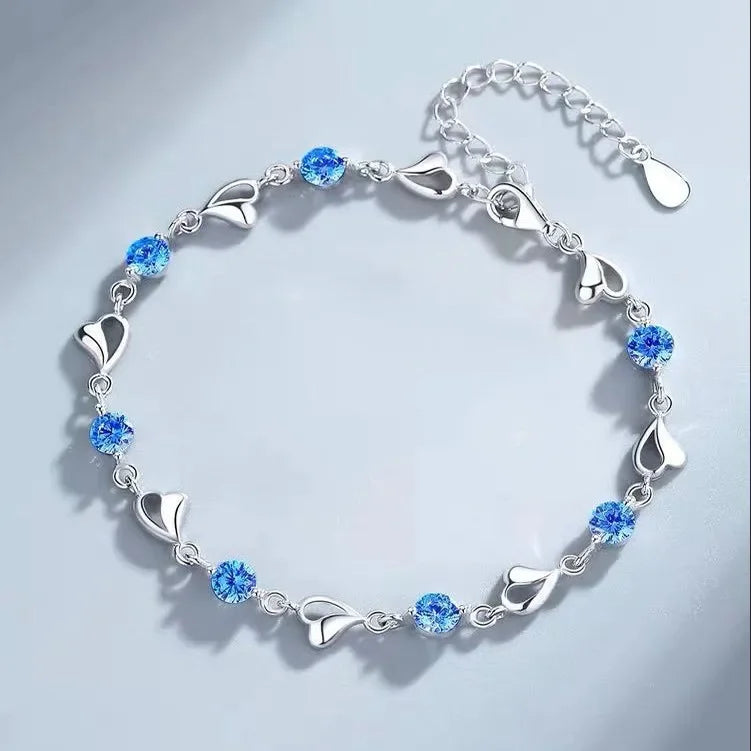 925 Sterling Silver Heart Shaped Necklace Bracelet Set for Women Vintage Korean Crystal Bracelets High Quality Set Party Jewelry - Madeinsea©