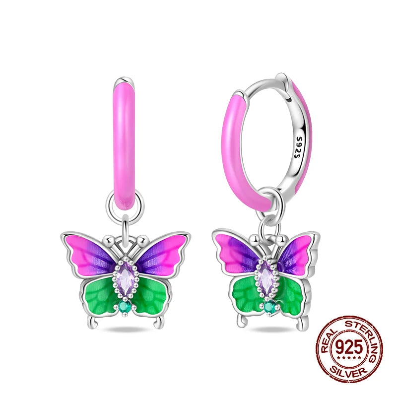 Springtime Earring For Women 925 Sterling Silver Bee Magritte Flower Butterfly Double Hoop Earrings Jewelry Fine New Year Gift