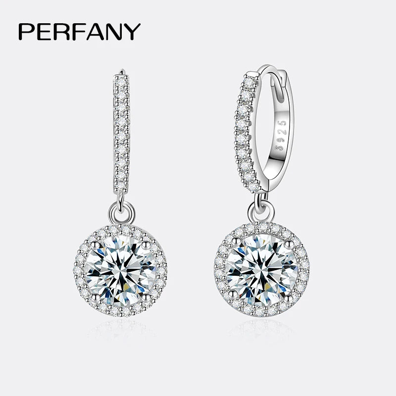 PERMANY 1CT Moissanite Earrings for Women S925 Pure Silver GRA Certified Diamond Round Drop Earrings Fashion Wedding Jewelry