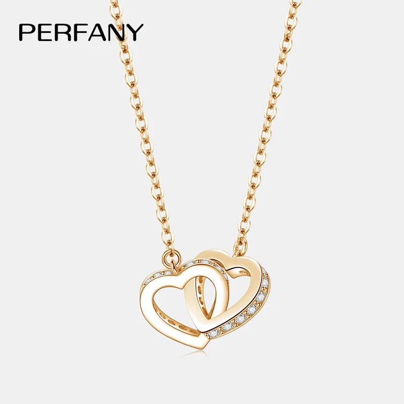 PERFANY All Moissanite Necklace for Women S925 Pure Silver Double Heart Design Laboratory Diamond Pendant Fashion Luxury Jewelry - Madeinsea©