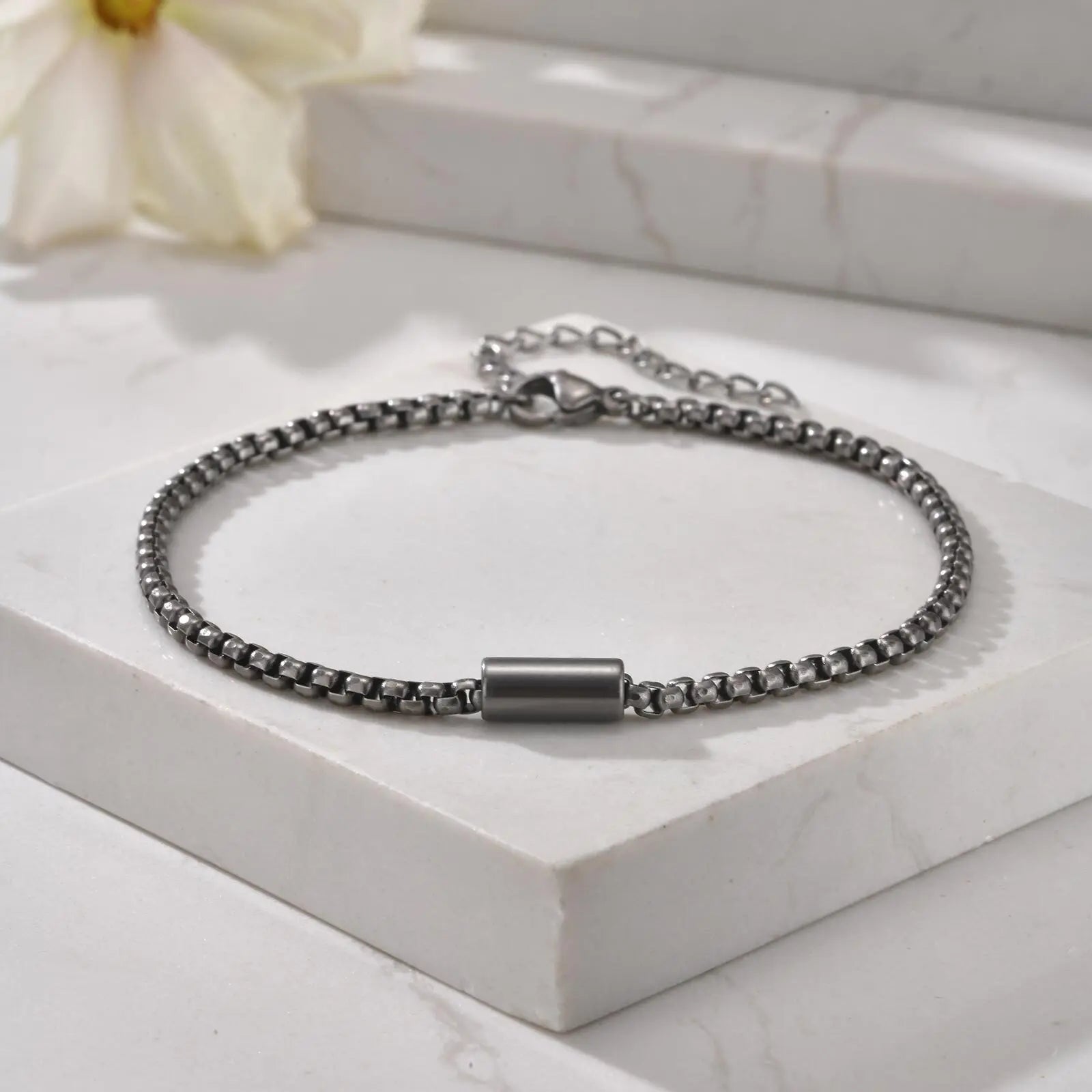 Vnox Waterproof Stainless Steel Tube Charm Bracelets for Men Dad,Adjustable 3mm Box Link Chain Bracelet, Fashion Jewelry