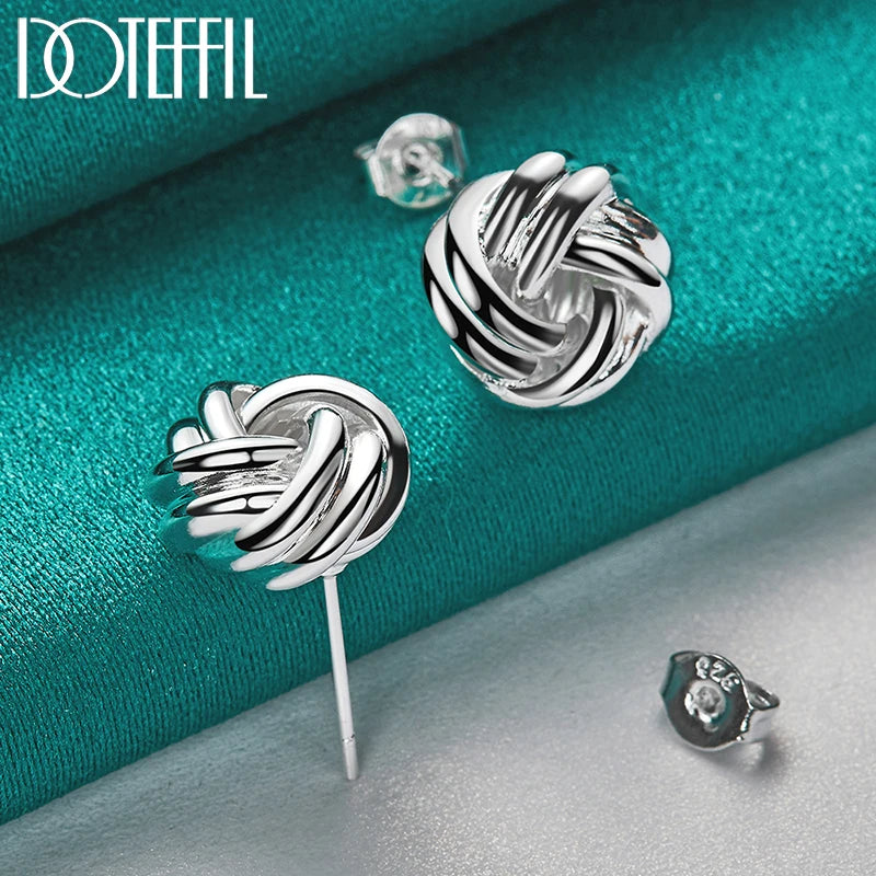 DOTEFFIL 925 Sterling Silver Knot Twist Stud Earrings For Woman Wedding Engagement Fashion Party Charm Jewelry