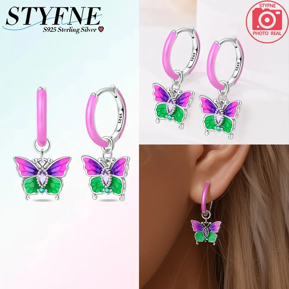 Earrings Woman 925 Silver Cherry Pear Apple Butterfly Sunflower Hoop Earrings for Women Engagement Birthday Fine Jewelry Gift