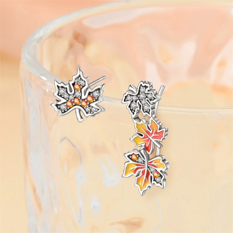 Classic Earrings 925 Silver Autumn Maple Leaf Ear Of Wheat Hoop Butterfly Cone Earring For Women Birthday Fine Jewelry Warm Gift