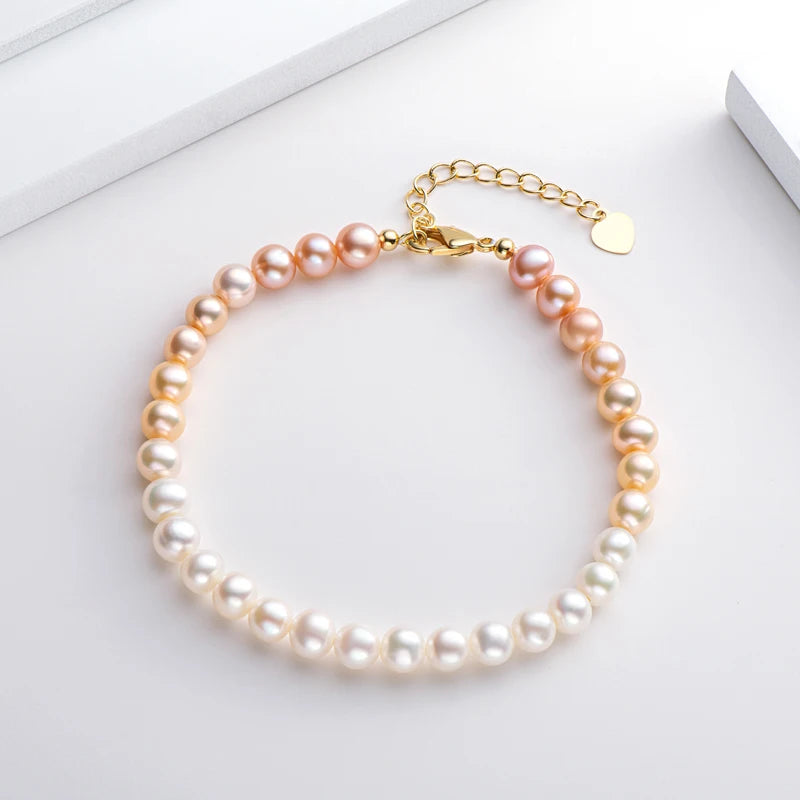 OXTAO 6-7mm Natural Freshwater Pearl Bracelet Adjustable Women'S Elegant Bracelet 14K Gold Plated Jewelry Anniversary Gift