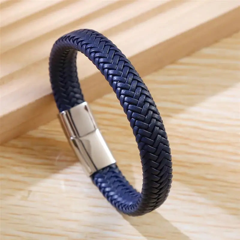 Classic Men Jewelry Braided Leather Bracelet Simple Design Magnetic Clasp Vintage Bangles Gift Dropshipping