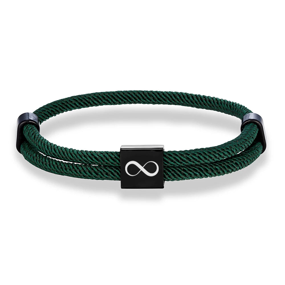 MKENDN Klassisches Infinity-Armband für Herren, verstellbar, nautisches Seilarmband für Damen, schwarzer Edelstahl, Schmuckgeschenk für Paare