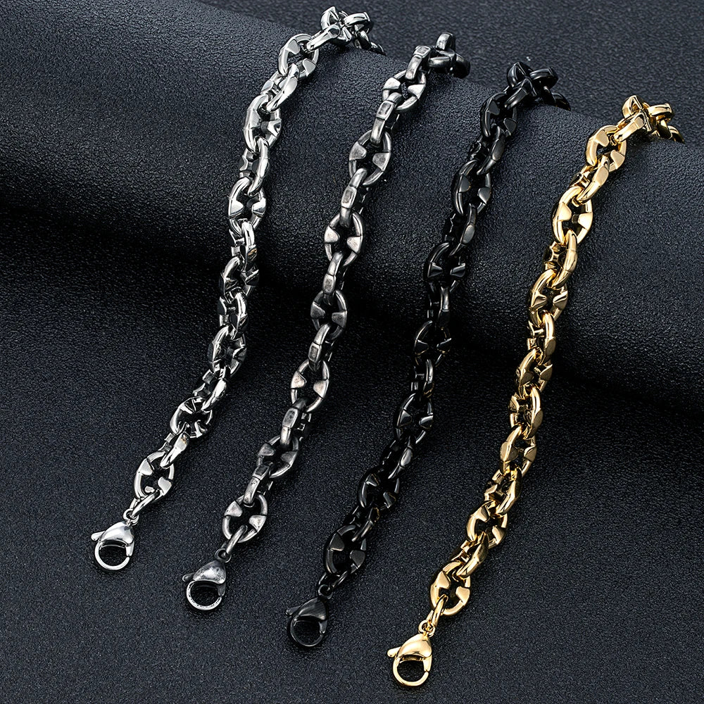MKENDN Men‘s 8.5MM Width Locomotive Vintage Oxidized Black Thorns Chain Link Bracelet Punk Stainless Steel Biker Bracelets Gift