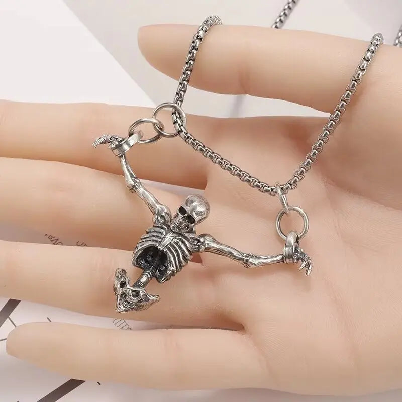 Silver Color Upper Body Skull Pendant Men's Biker Punk Necklace Gothic Alternative Casual Jewelry